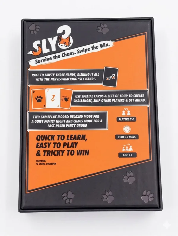 Back of Sly3 card game box